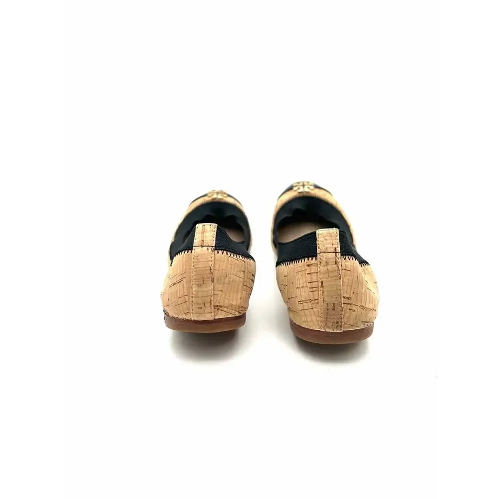 Tory Burch Size 6 Brown/Black Trim Cork Designer Flats